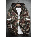 Chic Color Block Camouflage Print Long Sleeve Zipper Hooded Windproof Jacket