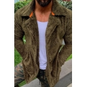 Mens Street Casual Solid Color Notched Collar Long Sleeves Button Front Wool Coat