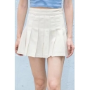 Basic Womens Skirt Solid Color Zipper Fly High-Waisted Mini A-Line Pleated Skirt