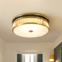 Modern 4 Lights Flush Mount Lamp Brass Drum Ceiling Light Fixture with Crystal Shade