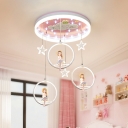 Acrylic Halo Ring LED Ceiling Flush Cartoon Pink/Blue Flush Mount Recessed Lighting with Doll/Spaceman Pendant