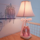 Pink Flared Nightstand Lamp Kids 1 Head Fabric Table Light with Bowknot and Ballet Shoes Decor