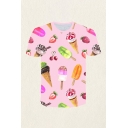 Mens 3D Leisure T-Shirt Ice-cream Cherry Strawberry Banana Orange Passion Fruit Pattern Round Neck Regular Fit Short Sleeve Tee Top