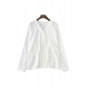 Lovely Girls Solid Color Long Sleeve V-neck Button Up Relaxed Fit Shirt Top