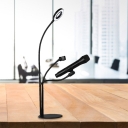 Metallic Circular Fill-in Light Simple Style LED Black Vanity Lamp with Phone Holder Function, USB