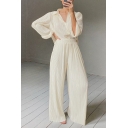 Womens Pants Trendy Plain Draped Full Length Wide Leg High Waist Loose Fitted Relaxed Pleated Pants