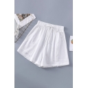 Womens Shorts Chic Solid Color Cotton Linen High Waist Loose Fitted Wide Leg Relaxed Shorts