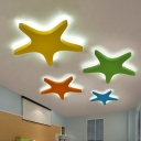 LED Kindergarten Flush Mount Lighting Kids Yellow/Blue/Green Ceiling Flush with Star Metal Shade