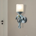 Dimpled Glass Cylinder Wall Lighting Nautical 1 Head Blue Wall Light Fixture with Resin Anchor Design