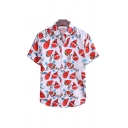 Mens Shirt Chic Cone Irregular Line Dot Printed Button-down Short Sleeve Spread Collar Regular Fit Shirt
