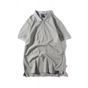 Mens Polo Shirt Chic Split Hem Turn-down Collar Button Detail Short Sleeve Relaxed Fit Polo Shirt