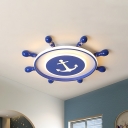 Blue Rudder Close to Ceiling Lamp Coastal LED Acrylic Flush Mount Light with Anchor Pattern