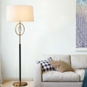 Single Bulb Oval Floor Lighting Modernism Brass and Black Crystal Prisms Floor Lamp with Fabric Shade