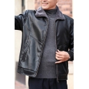 Cool Mens Jacket Fleece Lined Zipper up Turn-down Collar Long Sleeve Regular Fit Leather Jacket