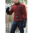 Mens Jacket Unique Diamond Quilted Leather Toggle Button Metal Buckle Decoration Slim Fitted Long Sleeve Casual Jacket