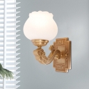 Brass 1 Light Wall Sconce Light Rustic Opal Glass Flower Wall Mounted Lighting with Curved Arm