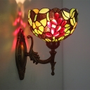 Stained Glass Brass Wall Lighting Bowl Shade 1 Bulb Tiffany Wall Sconce Light with Grape Pattern