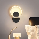 Circular Wall Mounted Light Modernist Metal LED Black Flush Wall Sconce for Sleeping Room