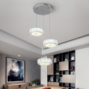 Crystal Circle Multi-Light Pendant Simple LED Suspension Light Fixture in Chrome with Floral Pattern, Warm/White Light