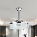 Faceted Crystal Drum Fan Light Fixture Modernism LED Chrome Semi Flush Mount Lighting with 3 Blades, 19