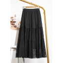 Fancy Skirt Plain Pleated Mesh Double Layers High Rise Elastic Maxi A-Line Skirt for Girls