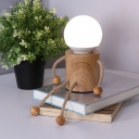Robot-Like Wooden Table Lighting Nordic Style 1 Light Wood Night Lamp for Bedside