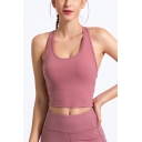 Running Womens Plain Scoop Neck Strappy Cut Out Back Slim Fit Tank Top