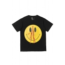 Retro Mens Tee Top Smiley Letter V Pattern Round Neck Regular Fit Short Sleeve Tee Top