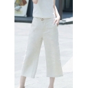 Vintage Womens Pants Plain Thin Regular Fit Cropped Straight Relaxed Pants with Pockets