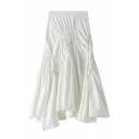 Womens A-Line Skirt Chic Plain Ruched Detail Asymmetric Hem Maxi A-Line Skirt