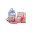 Fashionable Letter Patched Colorblock Large Capacity Backpack Four Pieces Set in Pink
