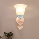 Gold 1/2-Light Wall Mounted Light Traditional Frosted Ribbed Glass Bell Wall Sconce Lighting with Carved Backplate