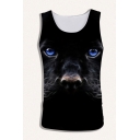 Mens Tank Top Simple Abstract Blue-Eye Cat Pattern Sleeveless Round Neck Slim Fitted Tank Top