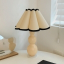 Fabric Scalloped Night Lighting Modern 1 Head Coffee/Beige Table Lamp with Globe Ceramic Base