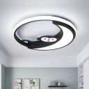 Nordic Moon Flush Mount Lighting Acrylic LED Bedroom Ceiling Light Fixture in Black/White with Monkey Pattern