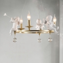 Simplicity Candelabra Chandelier Light Metal 3-Light Dining Room Pendant Lamp in Gold with Angel Playing Trumpet Deco