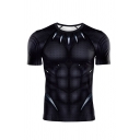 3D Cosplay Short Sleeve Round Neck Slim Fit Black T-Shirt
