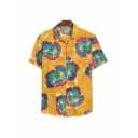 Classic Mens Shirt Spiral Painting Spread Collar Button-down Regular Fit Short Sleeve Shirt