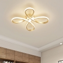 Simple Clover Flush Mount Fixture Metal LED Bedroom Close to Ceiling Light in Gold, Warm/White Light