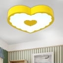 LED Bedroom Flush Mount Lighting Simple Yellow/Blue Ceiling Lamp with Loving Heart Acrylic Shade in Warm/White Light