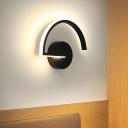 Arch/S-Shape/Linear Metallic Wall Lamp Modernist LED Black Wall Sconce Lighting with Round Backplate in Warm/White Light