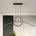 Arc and Ring Metal Suspension Light Simplicity LED Black Hanging Chandelier for Restaurant