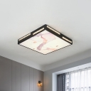 Black Square Flush Mount Fixture Simplicity LED Acrylic Ceiling Flush with Crystal Block Deco