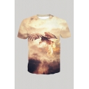Mens 3D T-Shirt Casual Eagle Mist Printed Regular Fit Short Sleeve Round Neck T-Shirt
