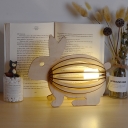 Rechargeable Carved Bunny LED Table Light Kids Wood Light-Brown USB Night Stand Lamp for Bedside
