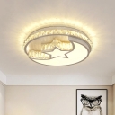 Modern Moon and Star Flush Mount Light Crystal LED Bedroom Close to Ceiling Lamp in White