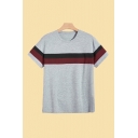 Leisure Top Tee Color Block Space Dye Pattern Regular Fit Short-sleeved Crew Neck T-Shirt for Men