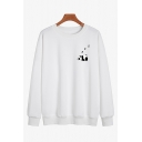 Lovely Cartoon Panda Printed Round Neck Long Sleeve Pullover Sweatshirt
