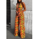 Basic Womens 3D Jumpsuits Abstract Striped Zig-Zag Floral Pattern Convertible Loose Fitted Long Wide Leg Jumpsuits