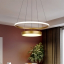Gold 2-Tier Chandelier Lamp Postmodern Metal LED Pendant Lighting Fixture in Warm/White Light